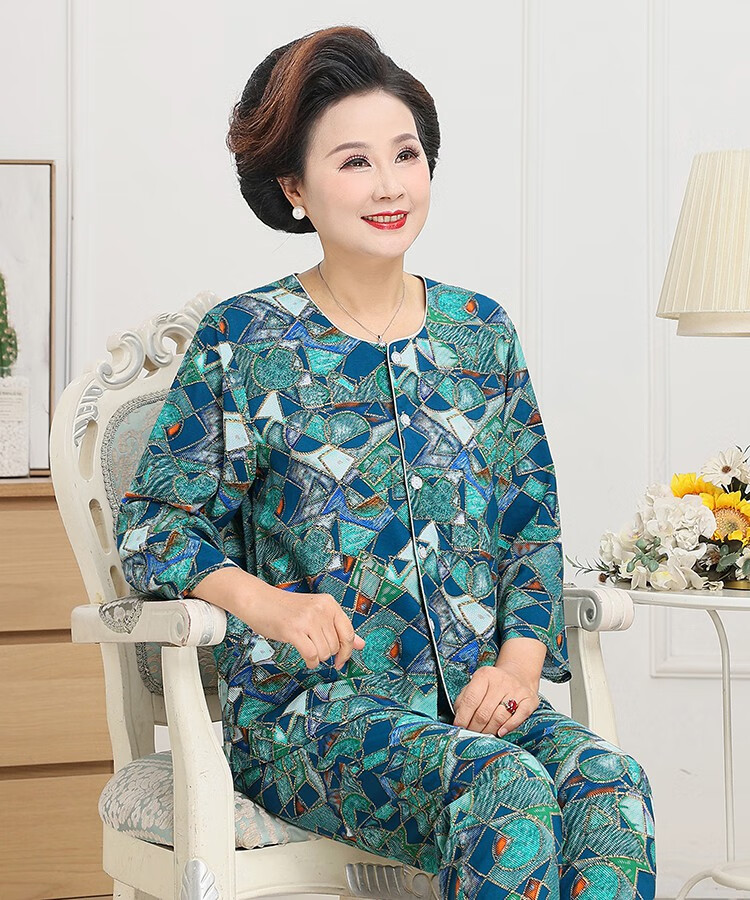达丽莱奶奶夏季棉绸套装扣子开衫中老年人妈妈60岁70老人绵绸睡衣可外