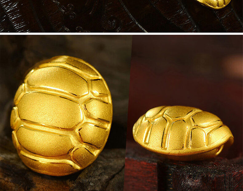 3d硬金 富贵小龟壳转运珠足金戒指 闺蜜 富甲龟壳路路通编织黄金指环