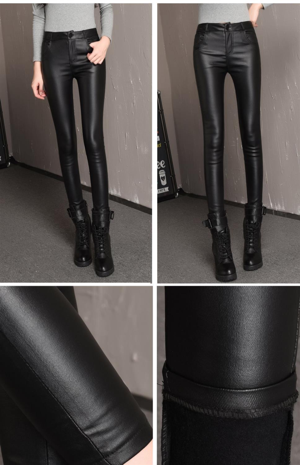 2022春季新款时尚运动两粒扣亚光皮裤高腰显瘦打底裤女双扣哑光加绒s
