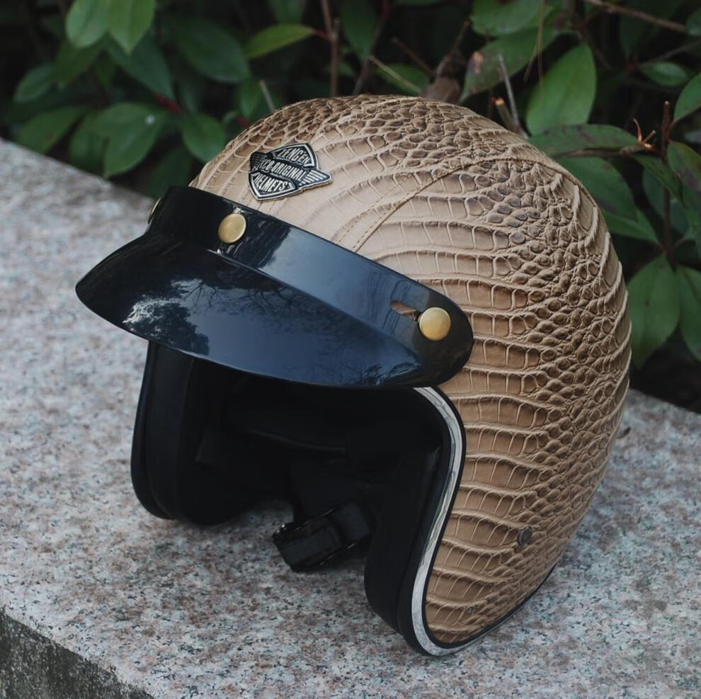 紫纱纺 原创手工个性复古哈雷头盔摩托车电机车3/4春夏皮盔半盔男女