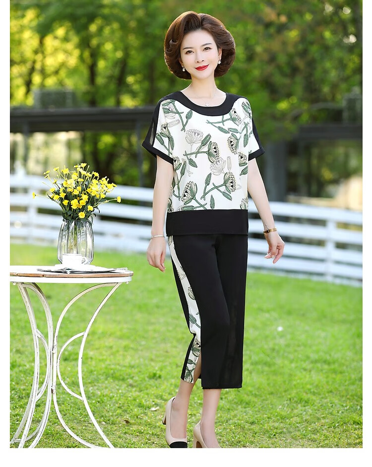 QIUFULUO Mom's Summer Loose Stylish Outfit Set, Middle-Aged And Elderly Women's High-End Clothing for Ages 50-80, Breathable Casual Wear 22