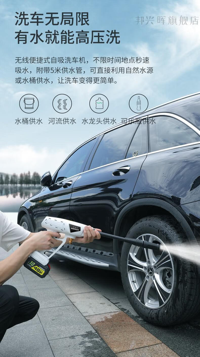 适用于舒狮尚无线锂电洗车机电动洗车水枪家用便携自吸式免插电洗地