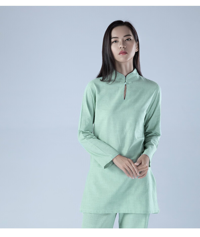 康愫雅亚麻太极服女套装夏款绿色女式太极练功服棉麻太极拳服装夏