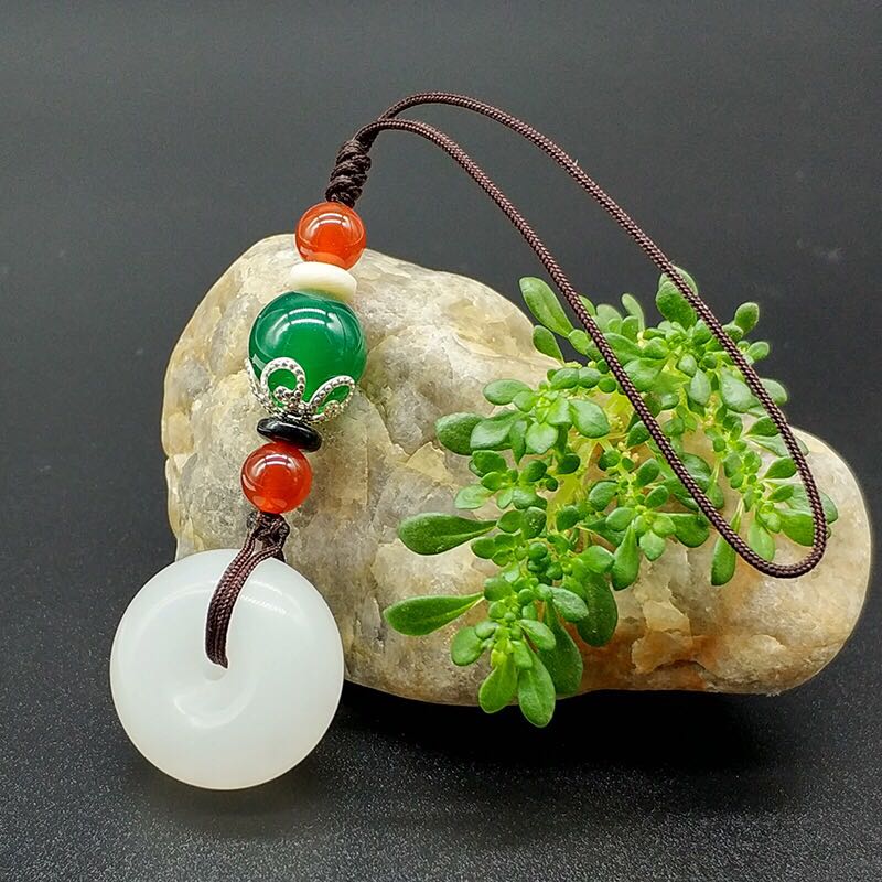 lieve红绿玛瑙玉石平安扣吊坠手机饰品挂件u盘挂包包挂饰 送情侣小