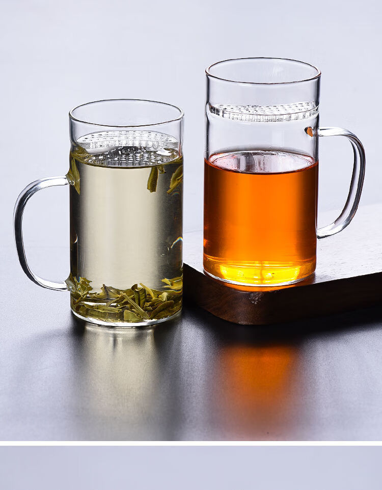 月牙杯玻璃泡茶杯办公室带把盖月牙杯玻璃茶杯子家用茶水分离过滤泡花