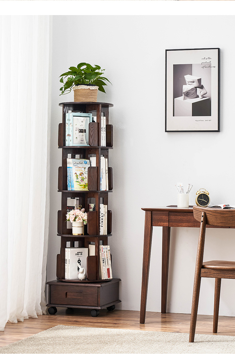 置物架多层办公室简易书架落地墙角转角立式书架 六层圆形旋转书架