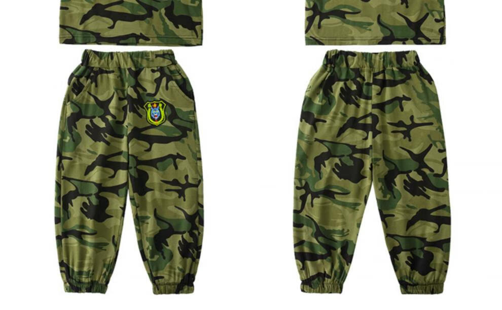 奇骏鼠适合3-15岁小孩子小女孩夏天穿的儿童迷彩服套装夏季男童纯棉