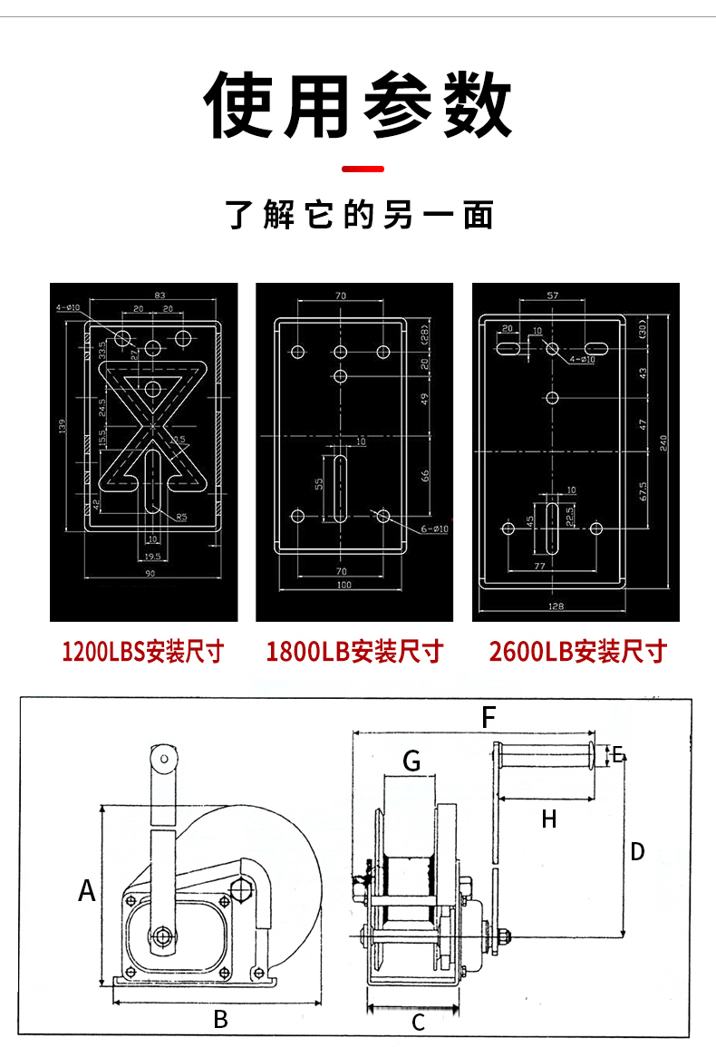 定做 卷扬机手动小型提升机起重双向自锁式牵引机带刹车手摇绞盘 1200