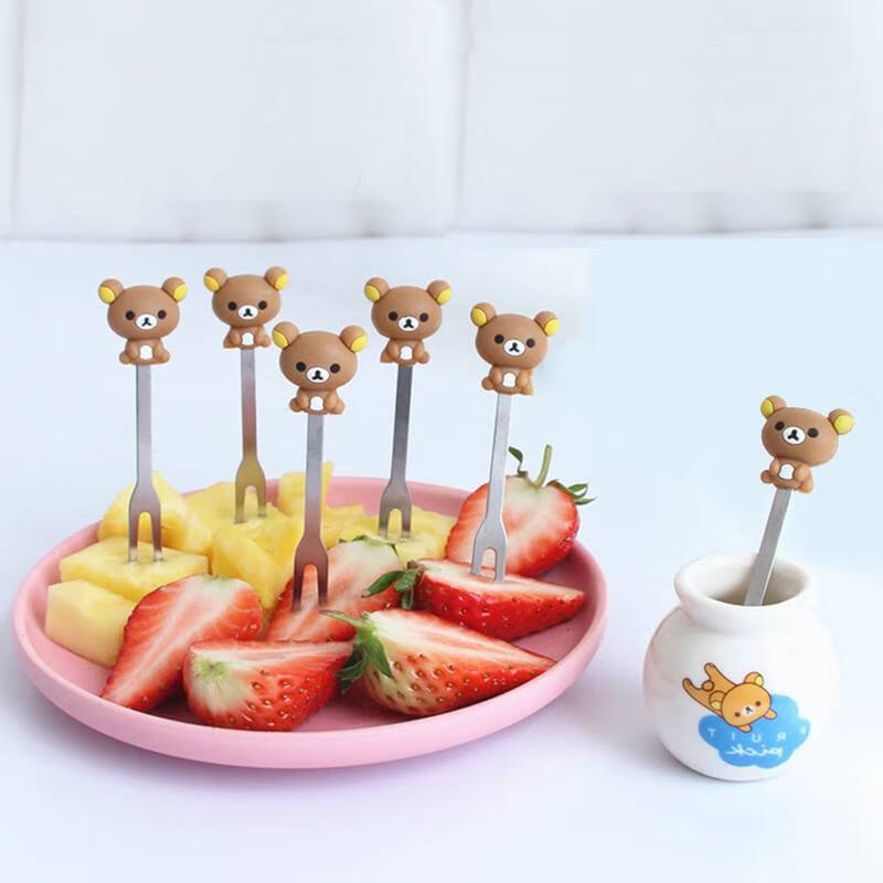 ins水果叉套装创意可爱卡通安全不锈钢签果插儿童宝宝水果小叉子 小黄