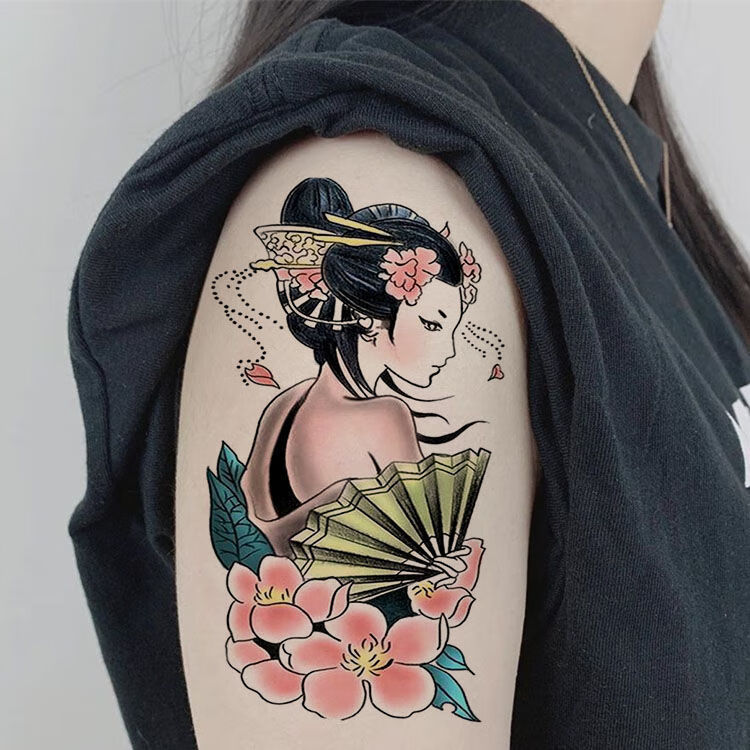 纹身贴花臂纹身贴花臂小腿上色般若艺姬防水仿真款手臂传统贴纸龙姬