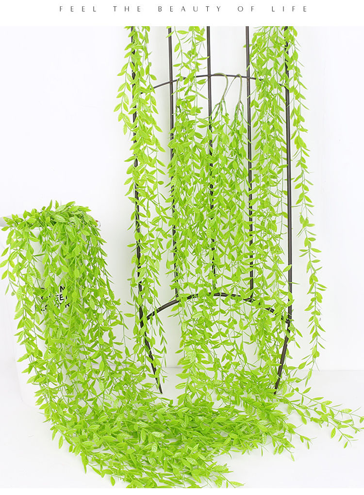 墙面吊顶装饰仿真绿色植物挂壁吊篮柳叶藤条藤蔓5叉塑料软装配材 【1
