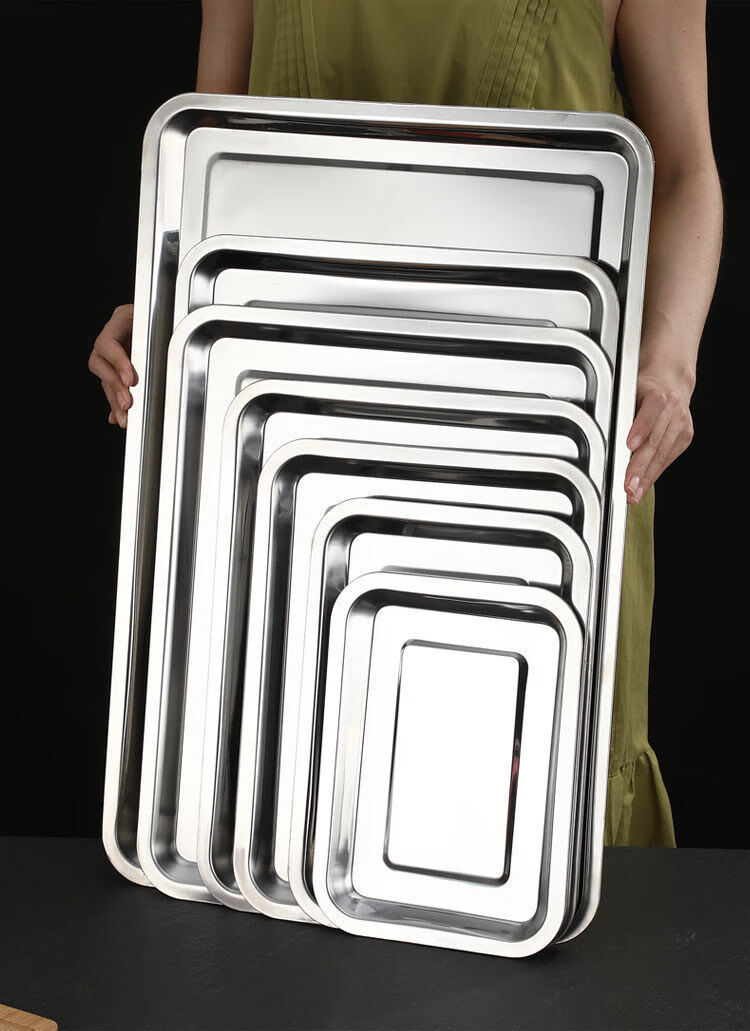 304不锈钢方盘特厚长方形盘子烧烤盘蒸饭盘不锈钢托盘子水饺盘子430