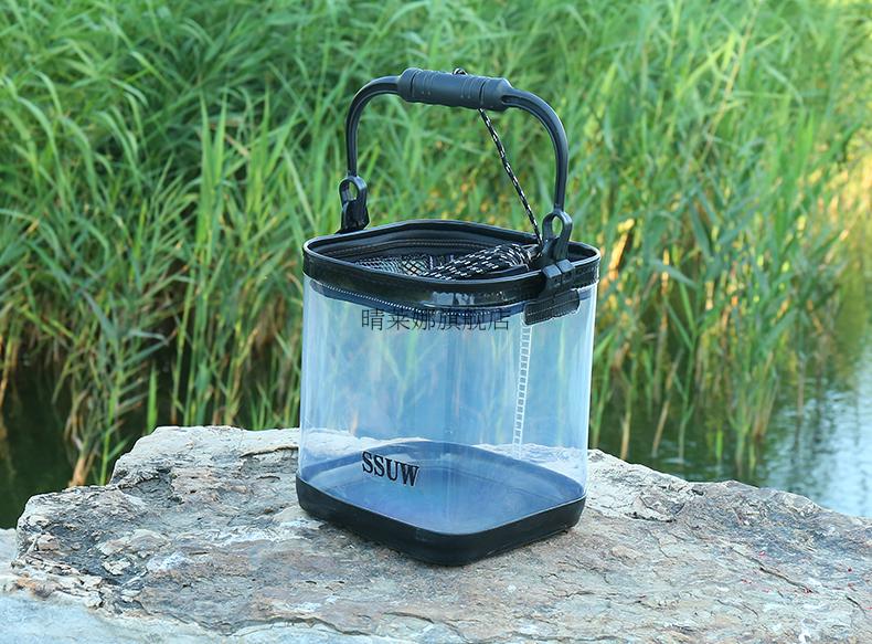 折叠多功能加厚底eva小号带绳活鱼桶迷你装鱼桶钓鱼桶 黑色14l打水桶