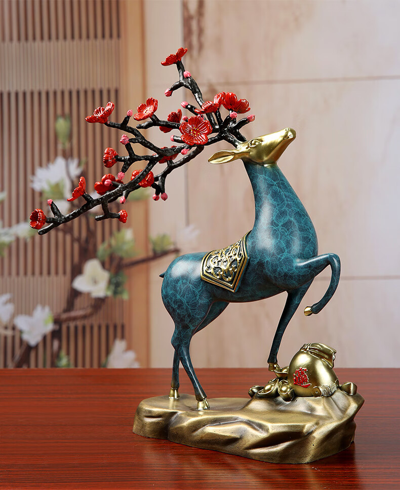domir 《一鹿有财》梅花鹿全铜摆件发财鹿麋鹿家居客厅办公桌公司开业