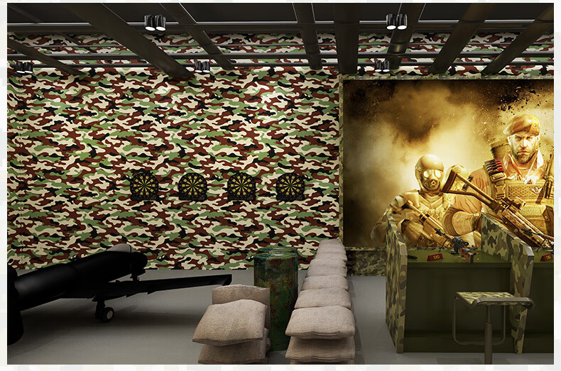迷彩军旅军事主题餐厅饭店仿马赛克店面装修背景墙服装店墙纸1103丛林