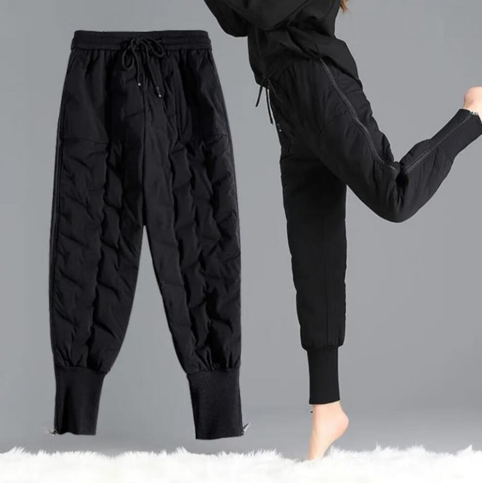 码加绒加厚宽松休闲保暖棉裤 黑色【侧边无拉链款】 m【图片 价格