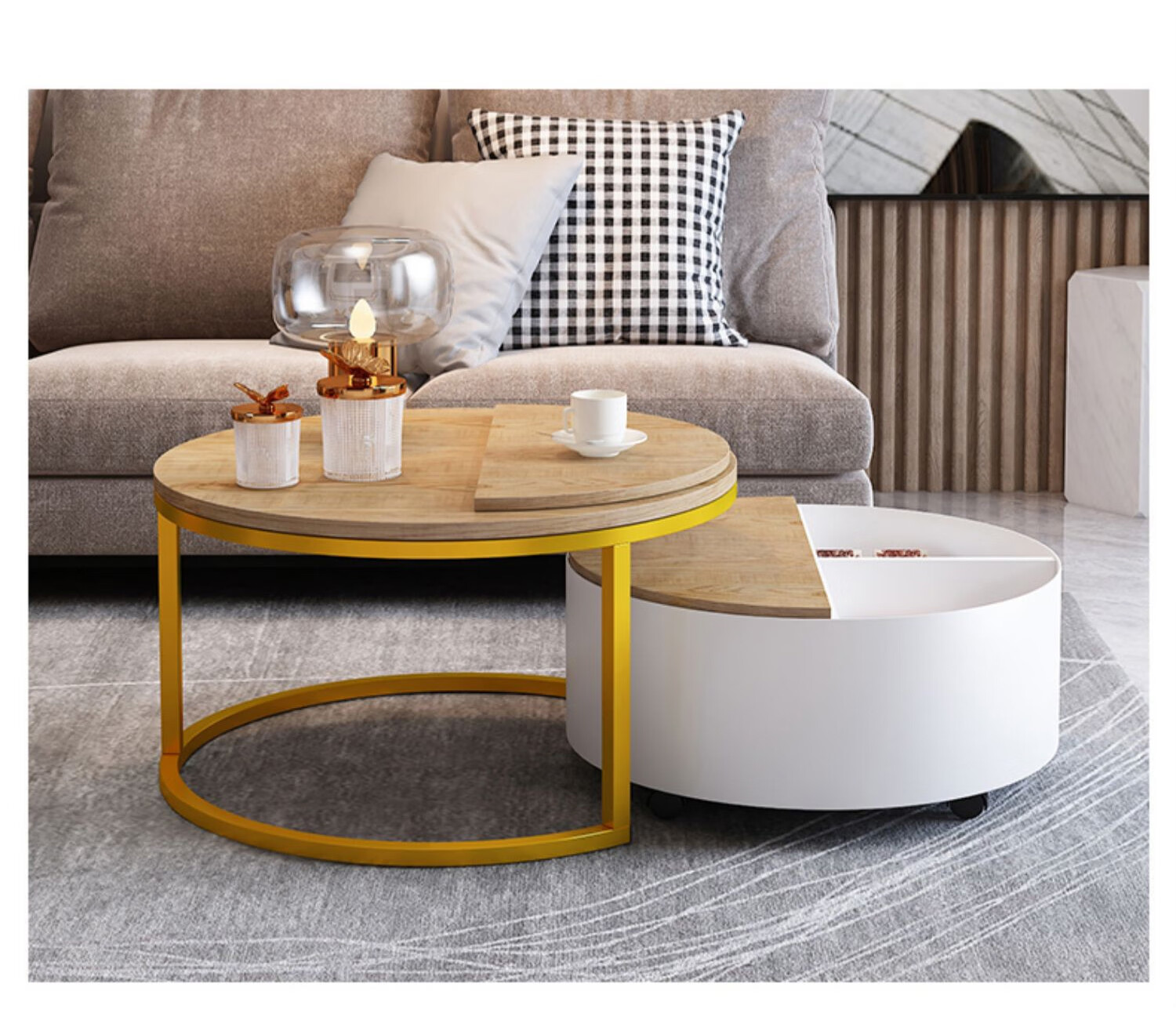 小圆桌子北欧茶几现代简约小户型简易圆桌子家用客厅创意铁艺实木圆形