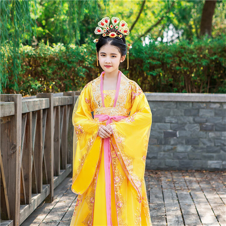 儿童皇后古装女童拖尾贵妃公主宫廷服装古代衣服仙女走秀演出汉服红色