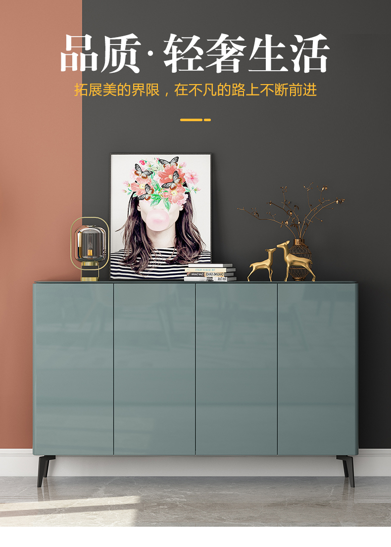 绿林咖 轻奢意式入户鞋柜家用门口玄关柜客厅隔断简约现代烤漆储物大容量 奋斗D678绿 组装