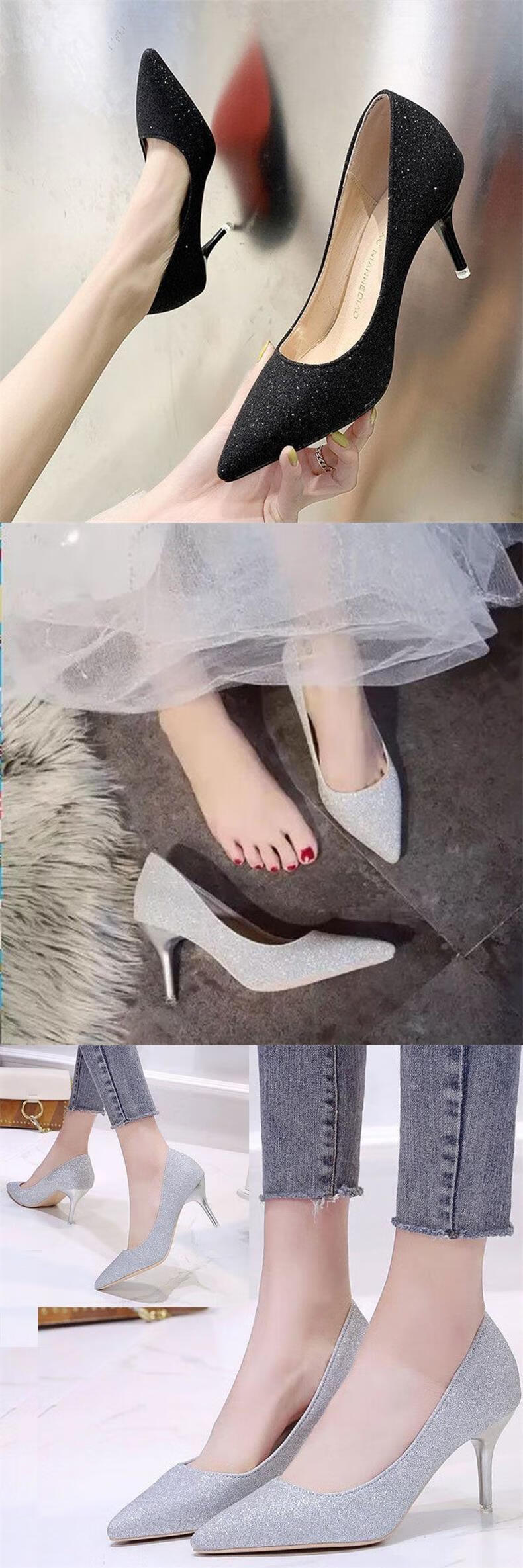 女士大码床上情趣高跟鞋炮鞋新款成熟尖头职业反串恋细跟性感银色10