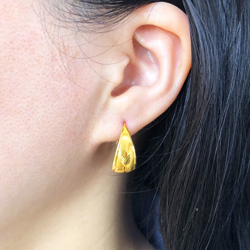 母亲节礼物老凤凰黄金耳环999足金女款耳圈大小耳包金饰品真金首饰送