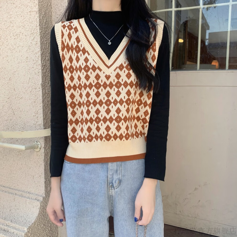 棉毛线马甲女春秋薄款年轻针织学生马夹背心女外穿网红显瘦时尚洋气