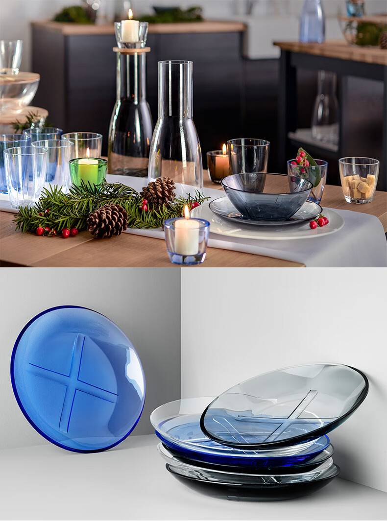 kostaboda水晶玻璃碗家用bruk水果沙拉碟爱心创意盘简约ins餐盘浅蓝1