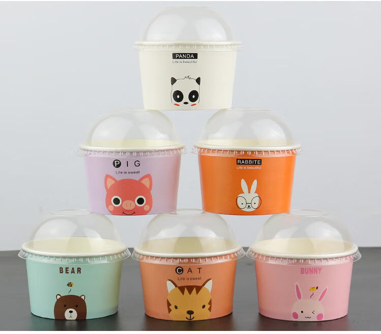 卡通冰淇淋纸碗一次性冰激凌加厚酸奶雪糕纸碗杯50只 500ml 混装两个