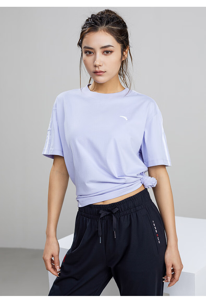 安踏(anta)安踏运动短袖t恤女2022秋季新款白色跑步运动透气上衣