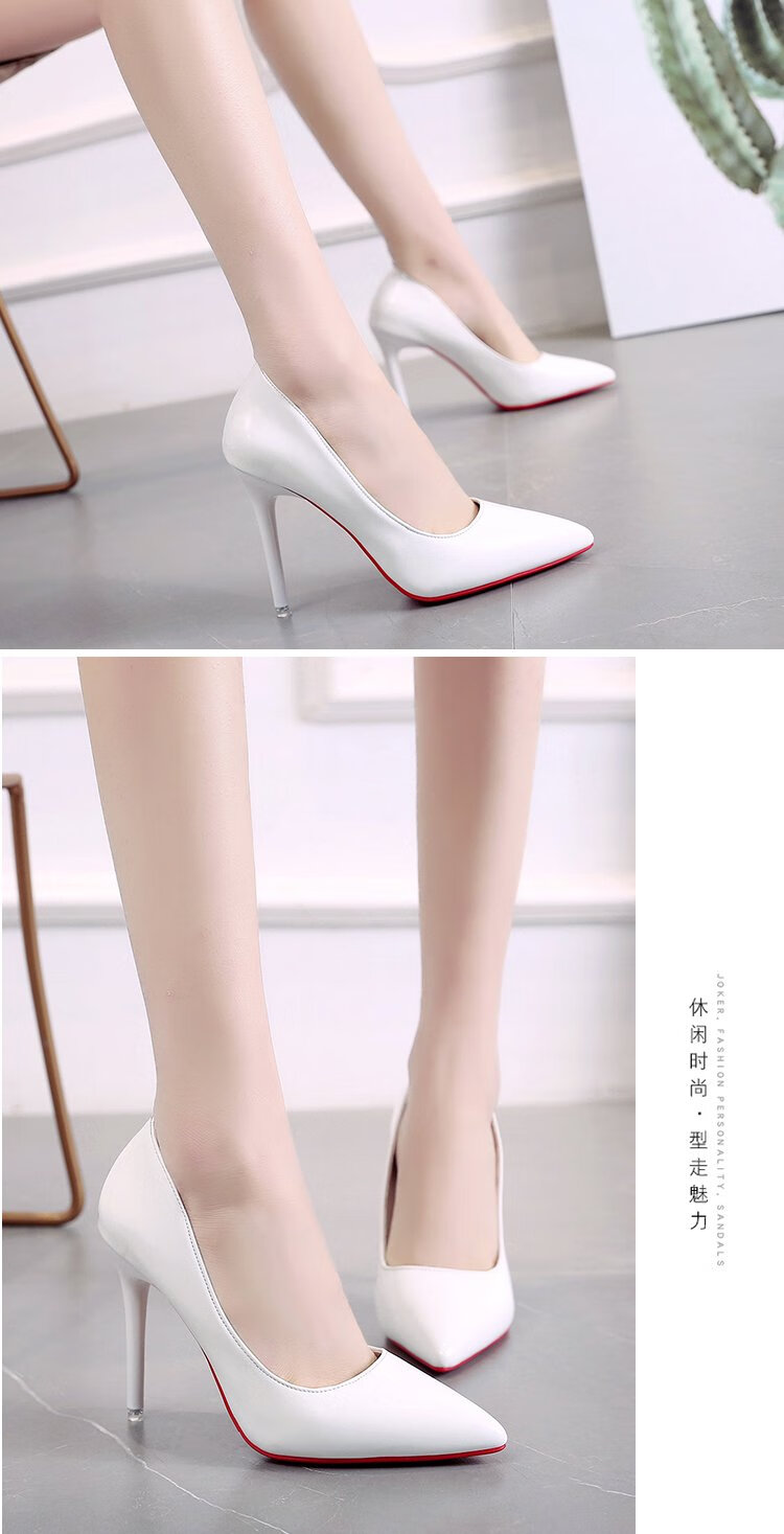 高跟鞋大学生正装白色亮光礼服女cm尖头浅色婚工作职业单礼仪细跟 巍