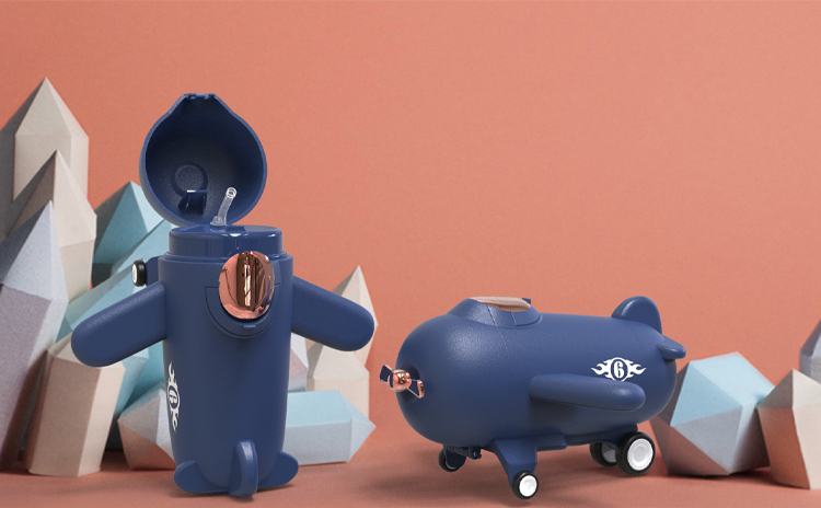 飞机水杯美国pursing卡通可爱吸管飞机儿童水杯子316不锈钢学生玩具