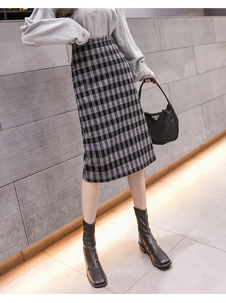 毛呢格子半身裙女2020秋冬新款英伦风高腰显瘦百搭中长款a字裙子sn