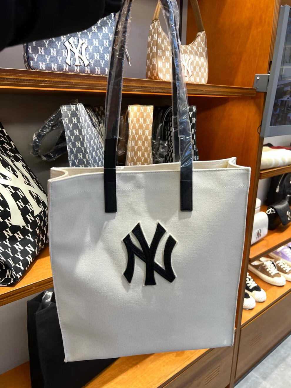 mlb托特包新款韩国mlb2022春新款托特包ny大标色休闲单肩手提帆布包