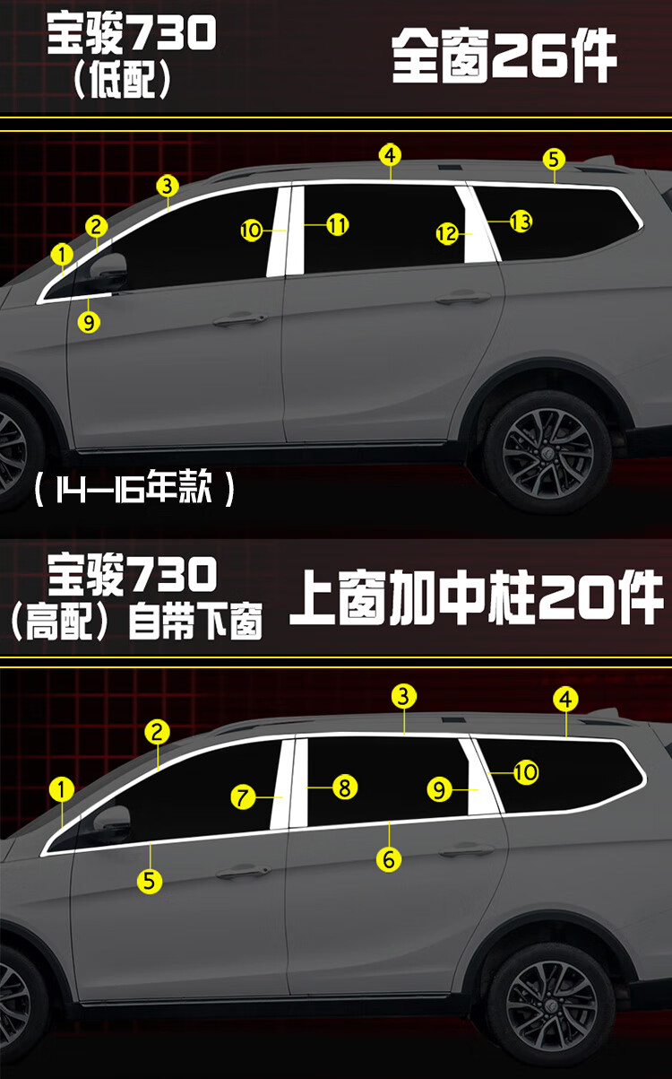 17-19款宝骏730不锈钢车窗饰条新宝骏730车窗亮条门窗玻璃装饰条 17