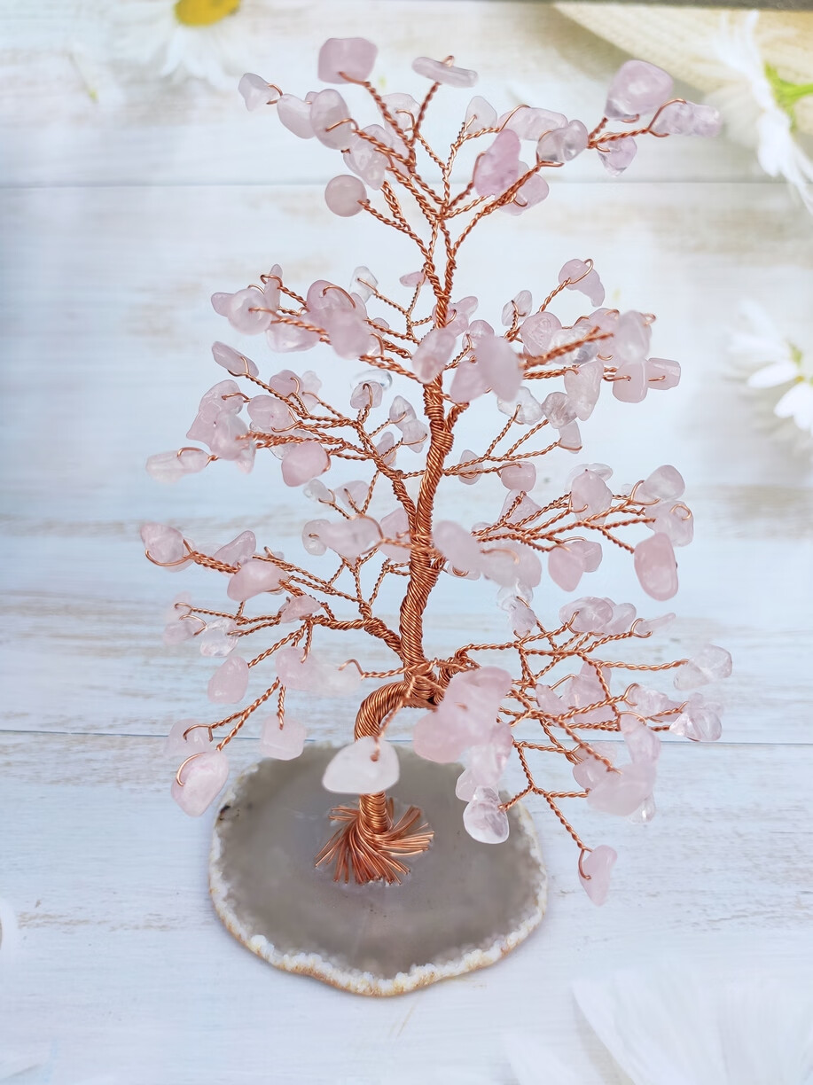 丹普纯手工天然粉紫色黄水晶树招桃花灵气转运礼品diy能量桌面小摆件