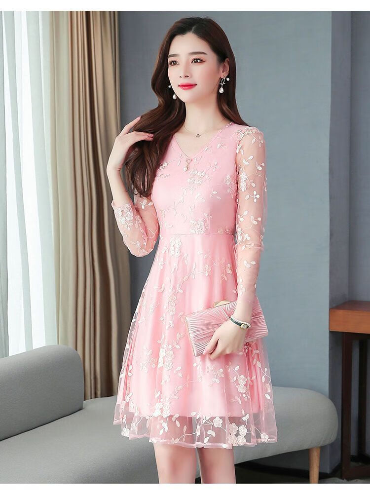 蕾丝网纱刺绣蓬蓬裙连衣裙2020春夏季新款韩版大码女装中长款a字裙子