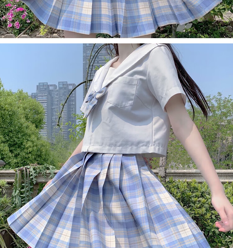 馆正版jk制服裙高腰日系清新学生格子裙百褶裙 领花 48cm冰淇淋格裙 s