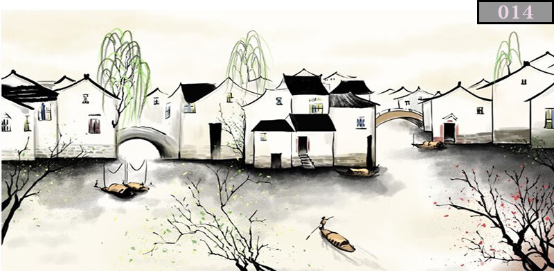 宝阁丽 中式水墨山水风景书房茶室壁纸壁画江南水乡餐厅包厢背景墙纸