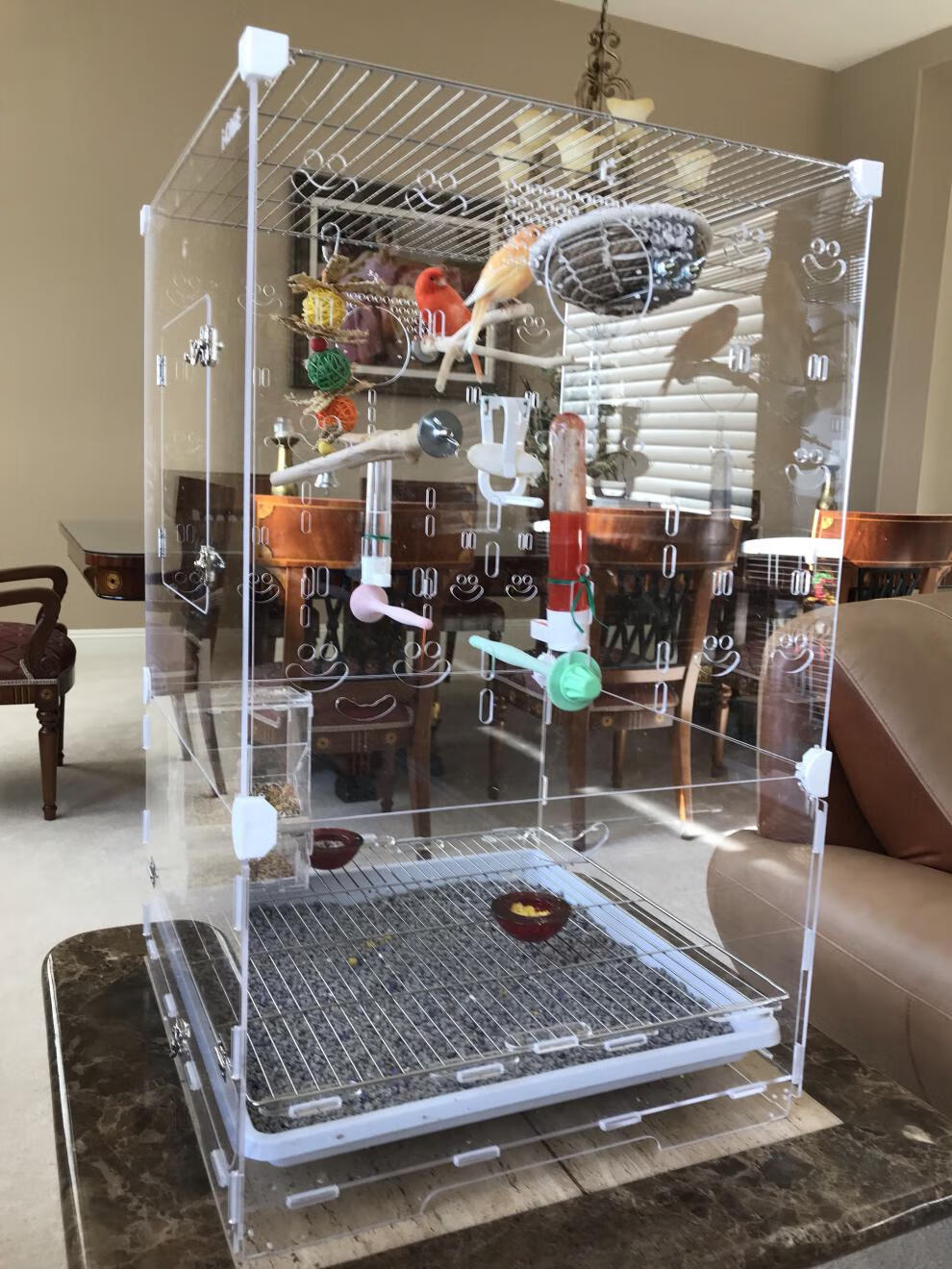 萌萌哒透明鸟笼亚克力大型豪华别墅防溅哈根鸽子玄凤鹦鹉鹩哥八哥45