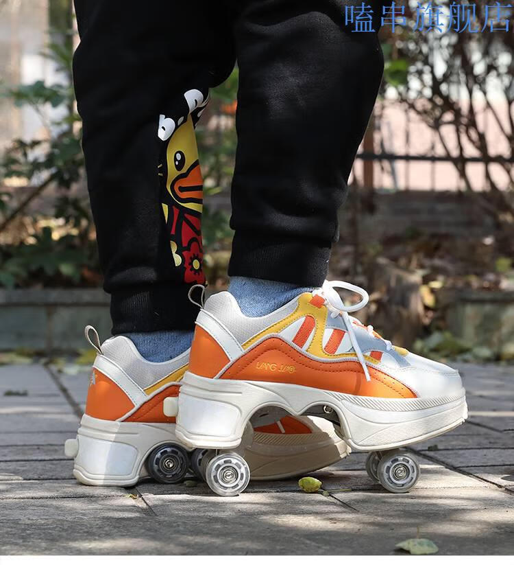 暴走鞋儿童变形鞋多功能轮滑鞋旱冰鞋学生踢踏两用溜冰鞋隐形暴走鞋