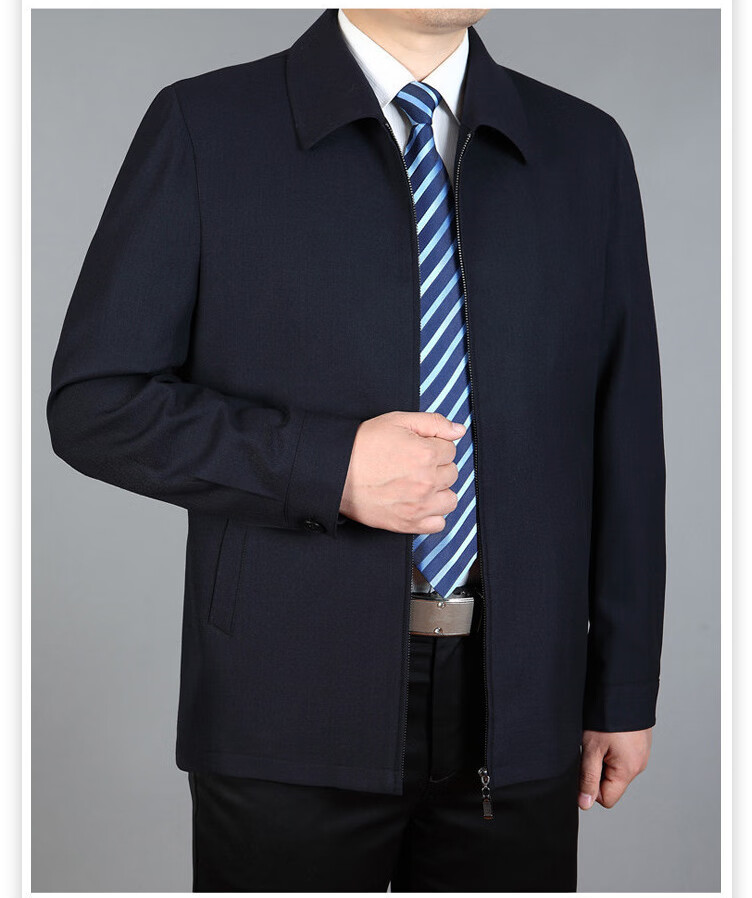 行政夹克领导同款干部外套书记官员上衣中老年男士春秋季爸爸装 黑