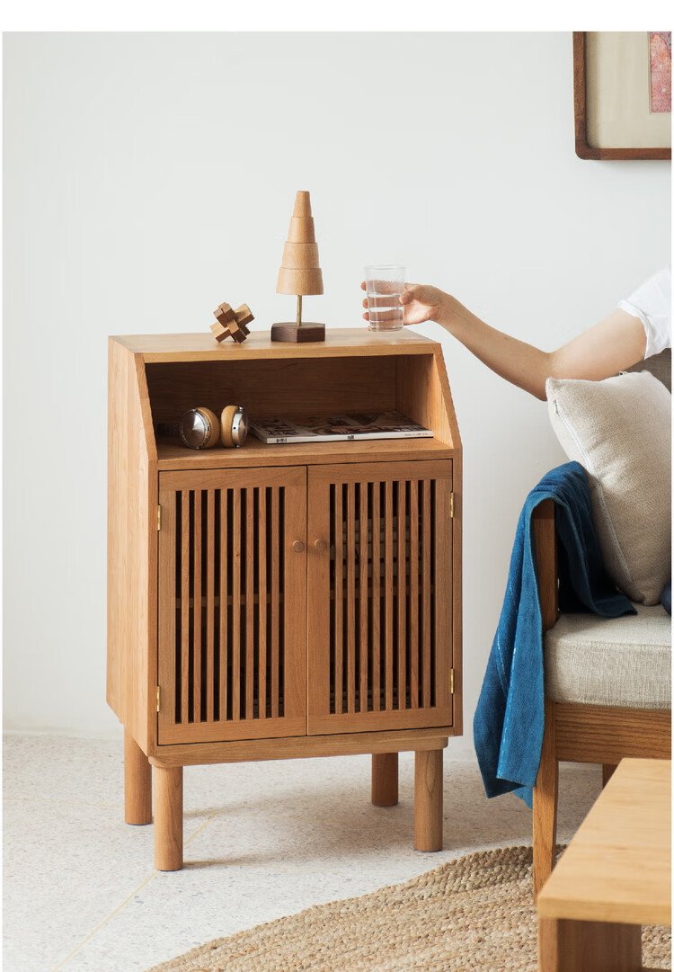 mumo木墨 格栅边柜 樱桃木黑胡桃木茶室客厅厨房储物柜实木家具 方腿