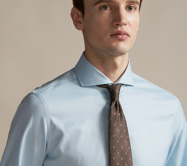 免烫高纱织白衬衫温莎领男士长袖高双股修身免烫正装西装商务白衬衣