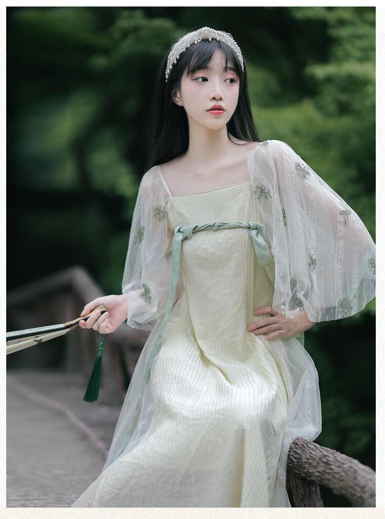 连衣裙国风素清纯女装季仙女裙齐胸襦裙古装仙气飘飘汉服改良连衣裙