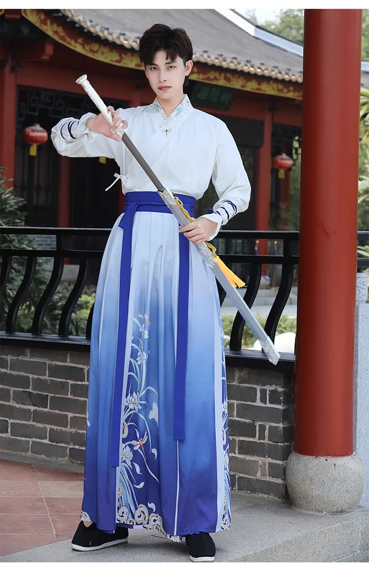 男生汉服青少年学生古风中国风传统长袖汉服男生古装刺客侍卫学生黑色