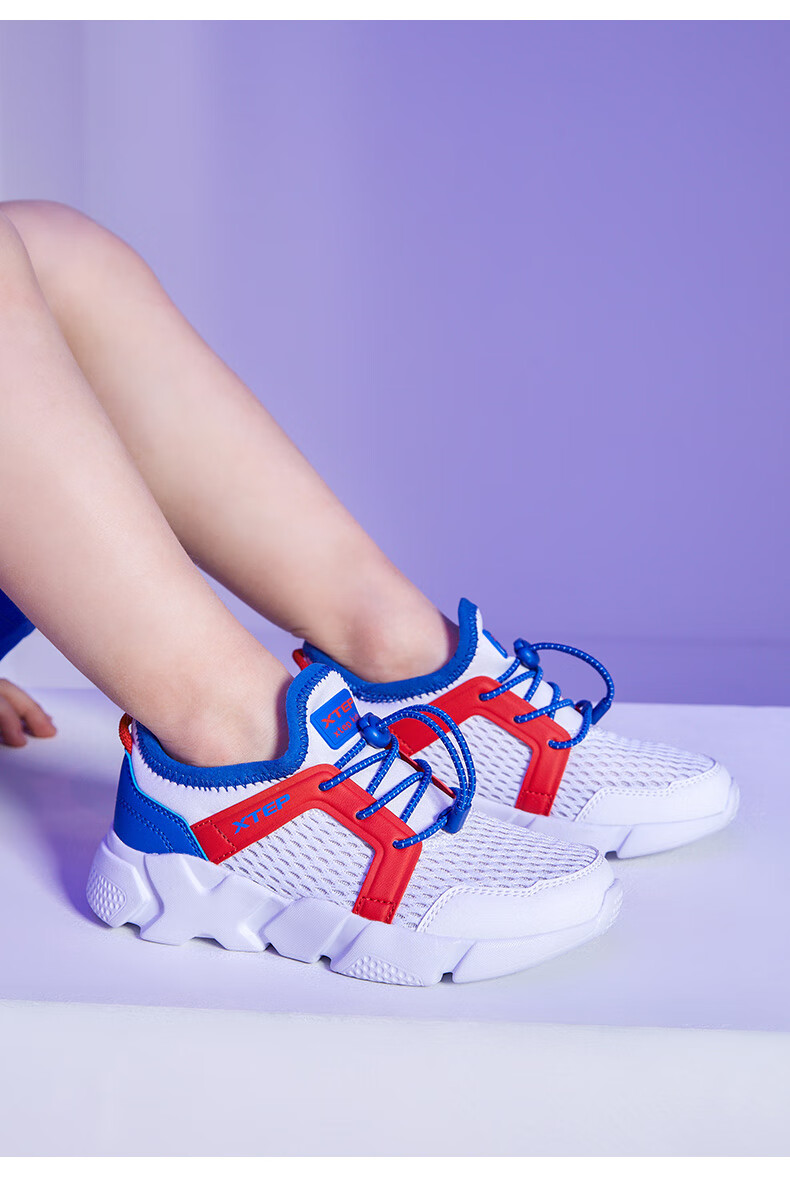 特步童鞋男童女童运动鞋2020夏季新款网面鞋子儿童幼小童休闲鞋 白色