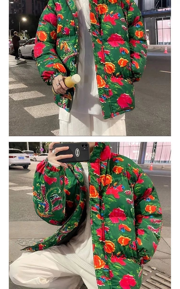 语严2022年秋冬新款棉服东北大花棉袄男加厚网红抖音同款农村喜庆棉衣