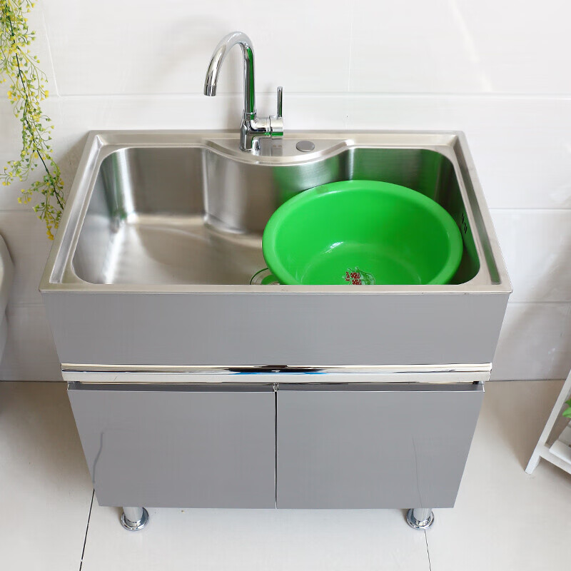 304不锈钢洗衣柜组合阳台洗衣池带搓板简约小户型洗菜台盆落地柜wm