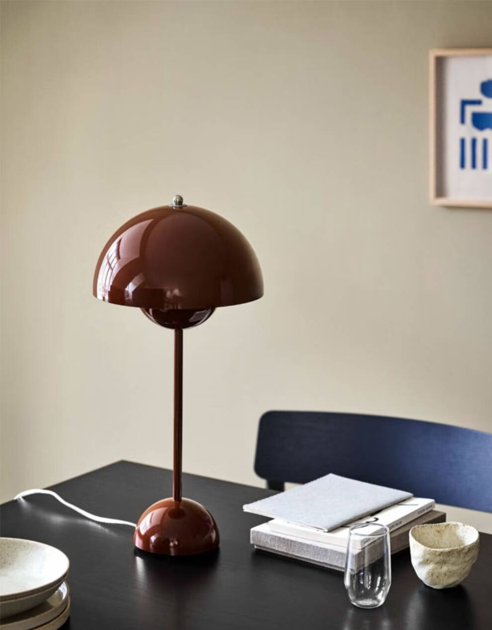 中古台灯丹麦红色复古长明卧室婚房陪嫁蘑菇灯花苞结婚床头柜新婚中古