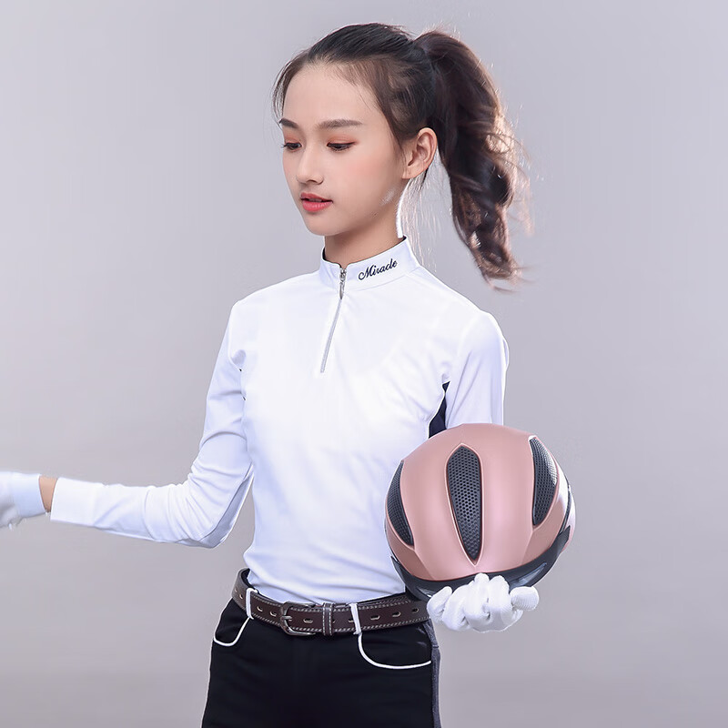 儿童马术上衣t恤速干户外骑马训练长袖女童骑士训练比赛装备服装 藏青